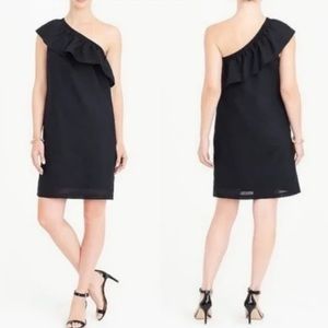 NWOT J.Crew Black Ruffle One Shoulder Linen Mix Dress Size Small